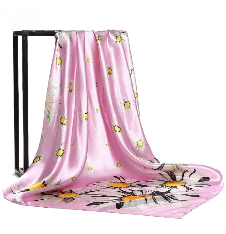 Anyyou Fashion Premium Satin Square Scarf – Daisy Pink Silk-Feel Neckwrap for Women