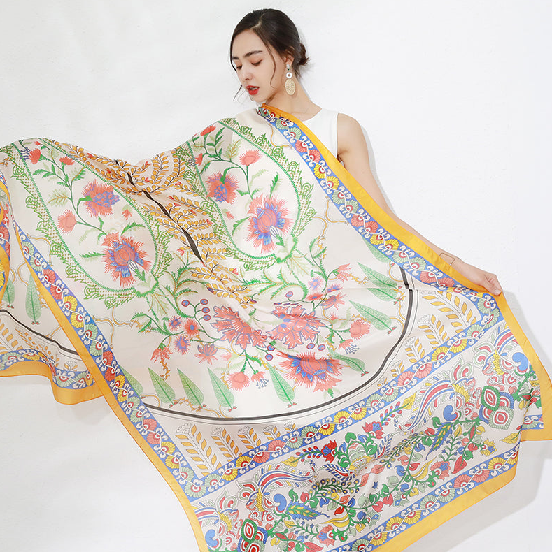 Anyyou 100% Mulberry Silk Yellow Long Scarf Luxury Brand Women Beach Shawl Wear Swimwear Pashimina Face Shield Foulard