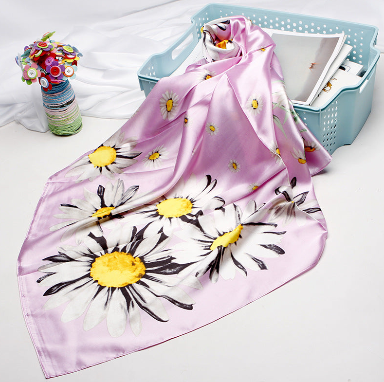 Anyyou Fashion Premium Satin Square Scarf – Daisy Pink Silk-Feel Neckwrap for Women