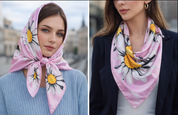 Anyyou Fashion Premium Satin Square Scarf – Daisy Pink Silk-Feel Neckwrap for Women