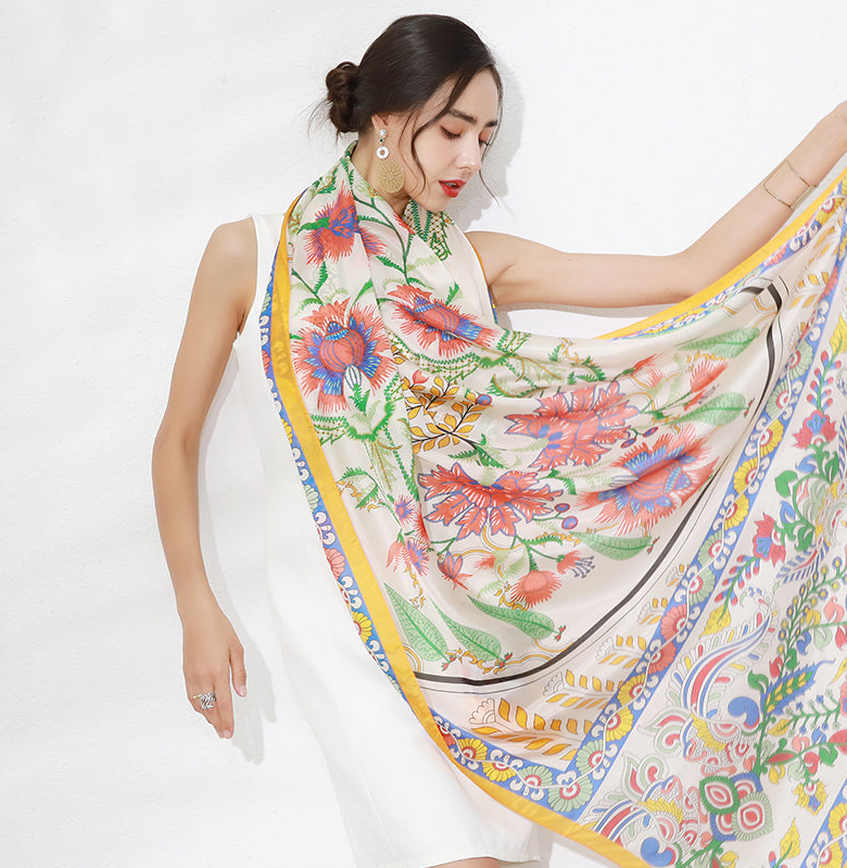 Anyyou 100% Mulberry Silk Yellow Long Scarf Luxury Brand Women Beach Shawl Wear Swimwear Pashimina Face Shield Foulard