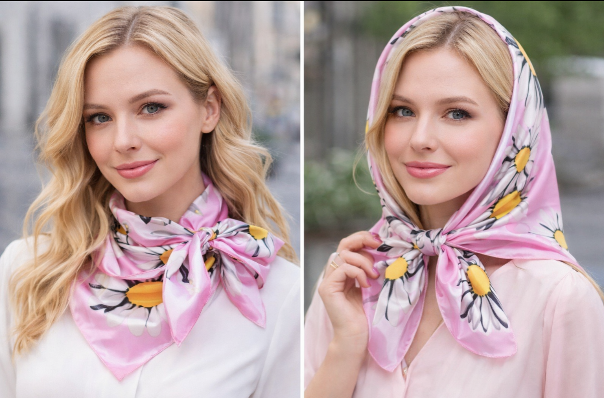 Anyyou Fashion Premium Satin Square Scarf – Daisy Pink Silk-Feel Neckwrap for Women