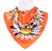 Anyyou Fashion Premium Satin Square Scarf –  Daisy Orange Floral Printed Silk-Feel Neckwrap for Women