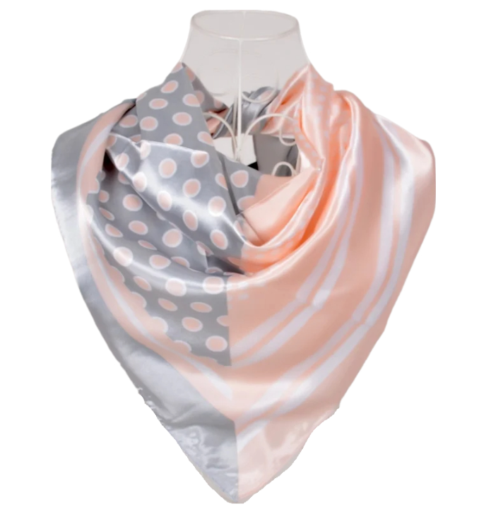 Anyyou Fashion Premium Satin Square Scarf – Grey Pink Silk-Feel Neckwrap for Women