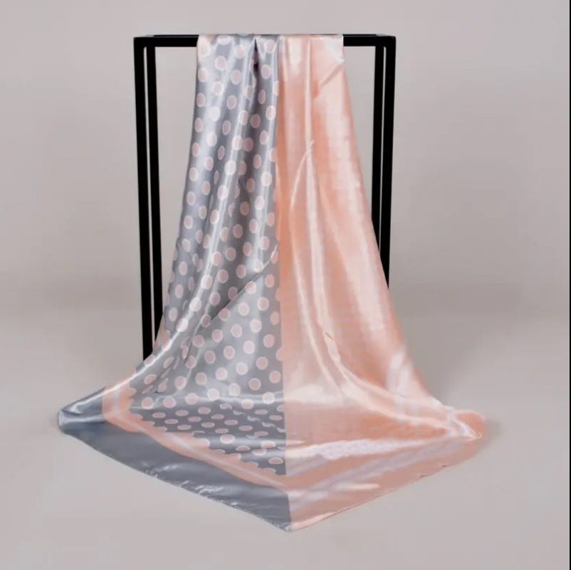 Anyyou Fashion Premium Satin Square Scarf – Grey Pink Silk-Feel Neckwrap for Women