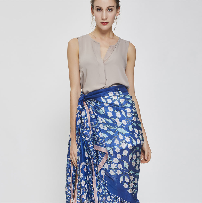 Anyyou 100% Mulberry Silk Ocean Blue Long Scarf Luxury Brand Women Beach Shawl Wear Swimwear Pashimina Face Shield Foulard