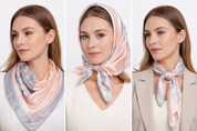 Anyyou Fashion Premium Satin Square Scarf – Grey Pink Silk-Feel Neckwrap for Women