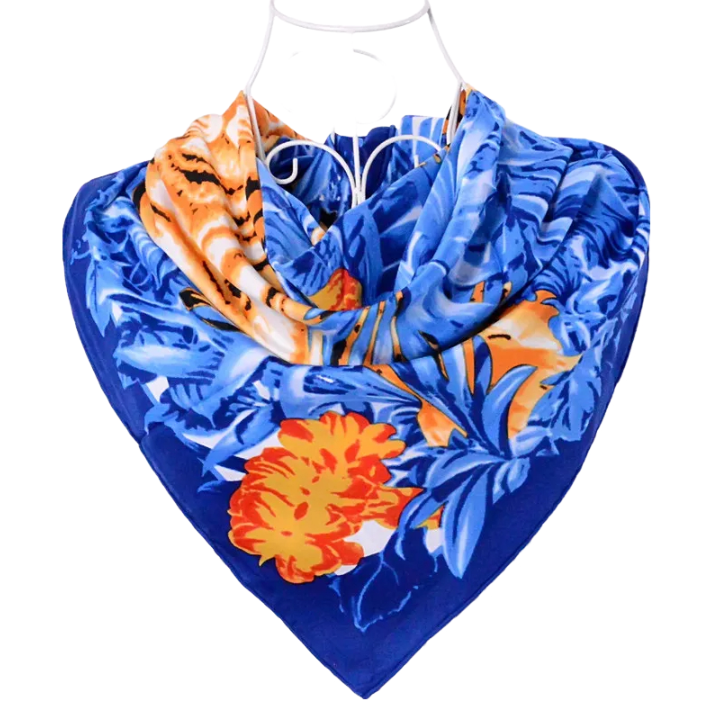 Anyyou Fashion Premium Satin Square Scarf – Romantic Floral Blue Silk-Feel Neckwrap for Women