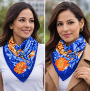 Anyyou Fashion Premium Satin Square Scarf – Romantic Floral Blue Silk-Feel Neckwrap for Women
