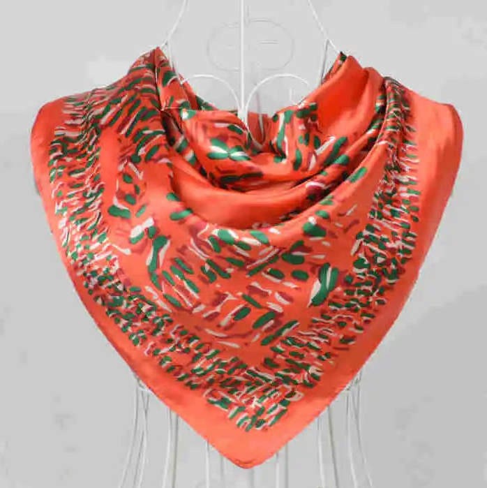 Anyyou Fashion Premium Satin Square Scarf – Orange Red Silk-Feel Neckwrap for Women
