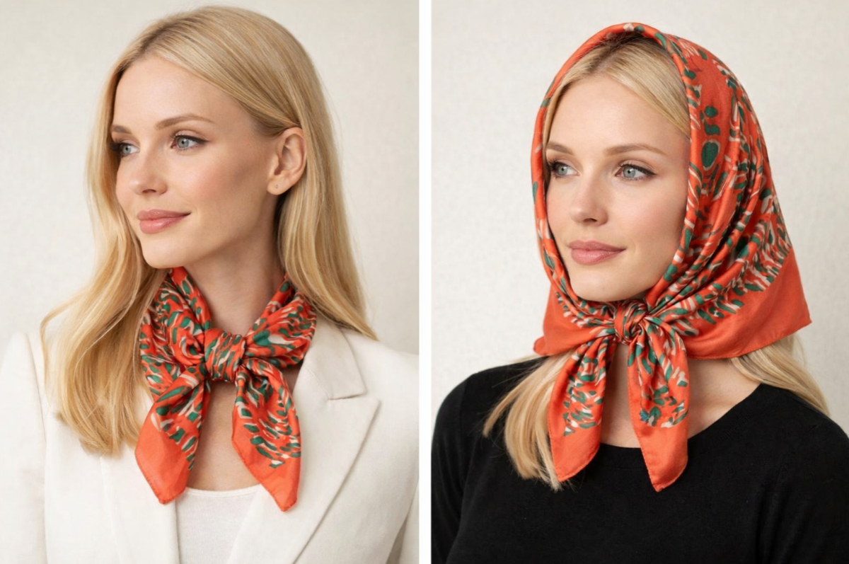 Anyyou Fashion Premium Satin Square Scarf – Orange Red Silk-Feel Neckwrap for Women