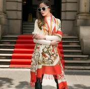 Anyyou 100% Pure Merino Wool Red Beige Stylish Poncho Winter Large Scarf With Trendy Pashmina Shawl Bandana  For Womenfashion Design