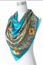 Anyyou Fashion Premium Satin Square Scarf – Blue Silk-Feel Neckwrap for Women