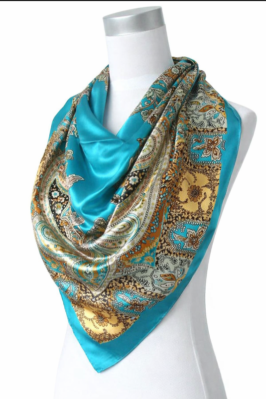 Anyyou Fashion Premium Satin Square Scarf – Blue Silk-Feel Neckwrap for Women
