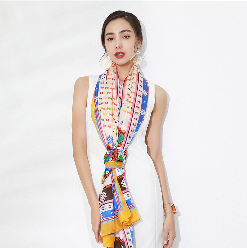 Anyyou 100% Mulberry Silk Light Yellow Long Scarf Luxury Brand Women Beach Shawl Wear Swimwear Pashimina Face Shield Foulard