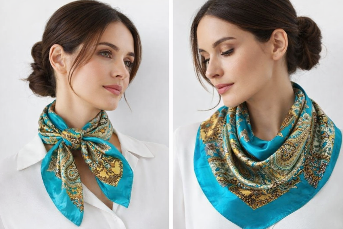 Anyyou Fashion Premium Satin Square Scarf – Blue Silk-Feel Neckwrap for Women