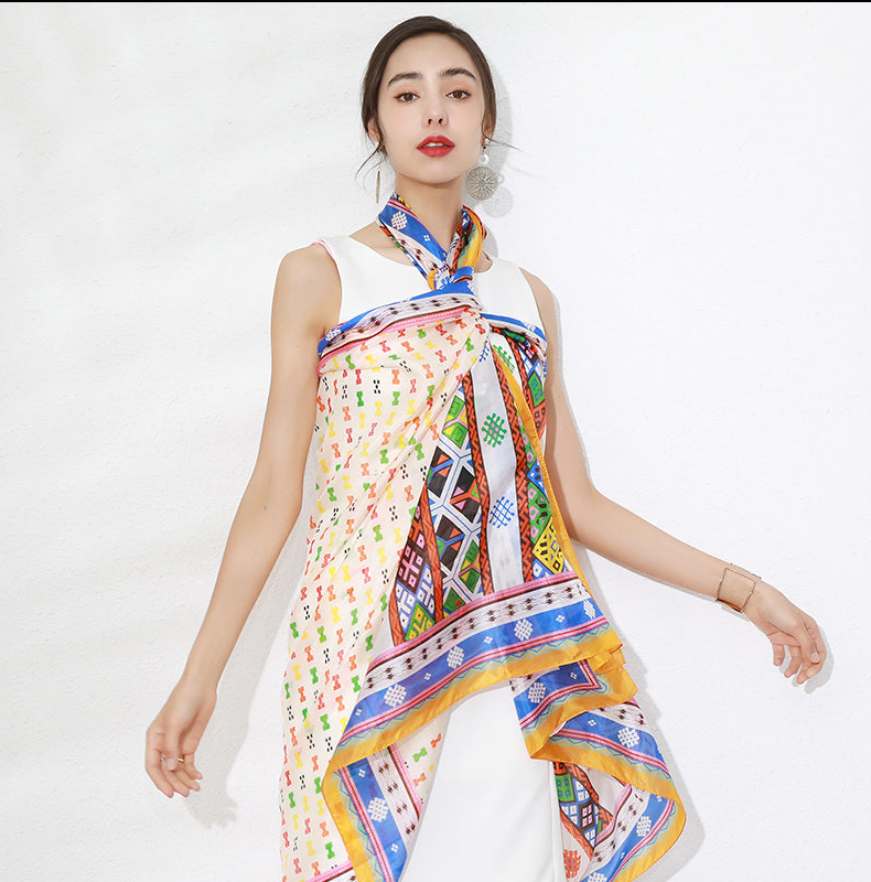 Anyyou 100% Mulberry Silk Light Yellow Long Scarf Luxury Brand Women Beach Shawl Wear Swimwear Pashimina Face Shield Foulard