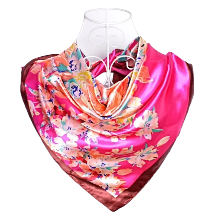 Anyyou Fashion Premium Satin Square Scarf – Dark Pink Silk-Feel Neckwrap for Women