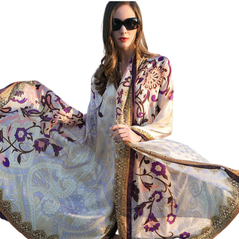 Anyyou 100% Mulberry Silk Mixcolor Long Scarf Luxury Brand Women Beach Shawl Wear Swimwear Pashimina Face Shield Foulard