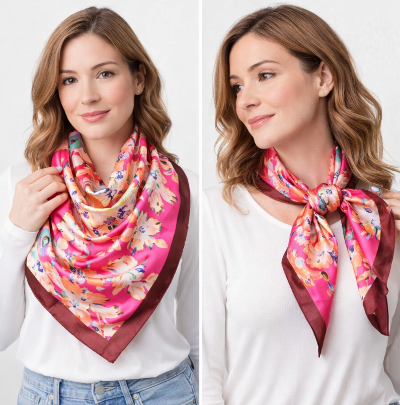 Anyyou Fashion Premium Satin Square Scarf – Dark Pink Silk-Feel Neckwrap for Women