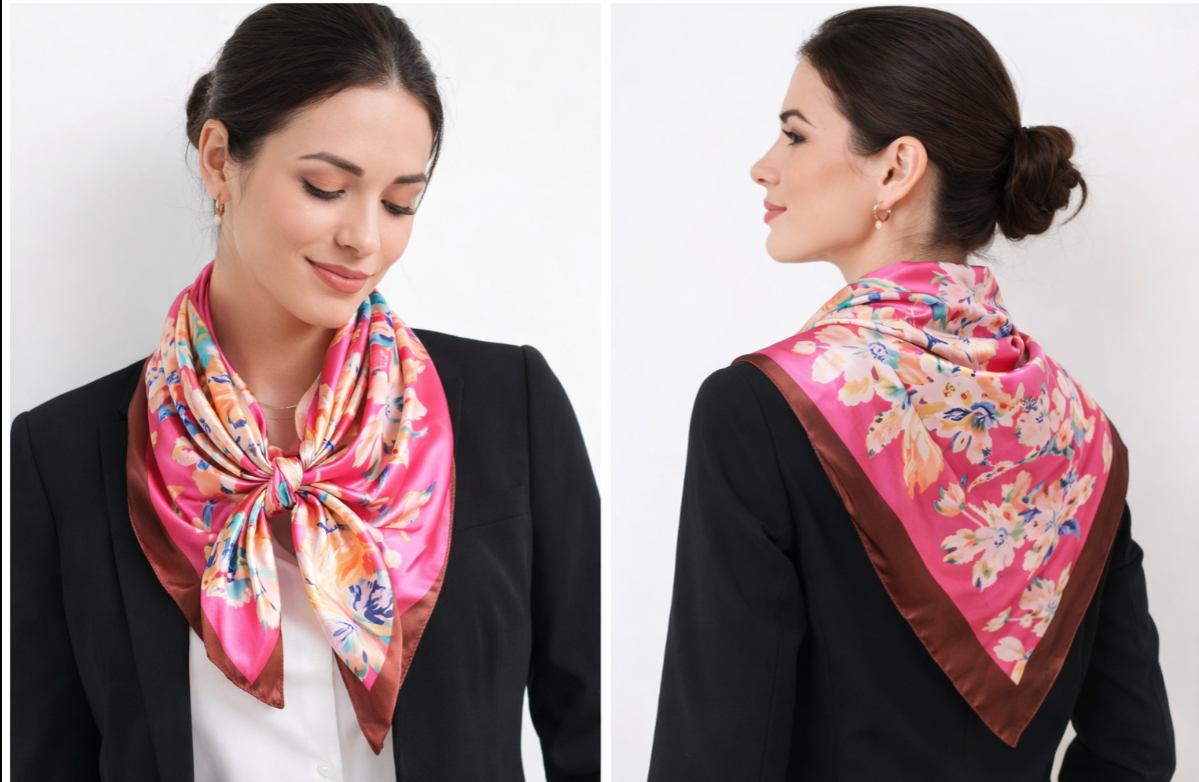 Anyyou Fashion Premium Satin Square Scarf – Dark Pink Silk-Feel Neckwrap for Women