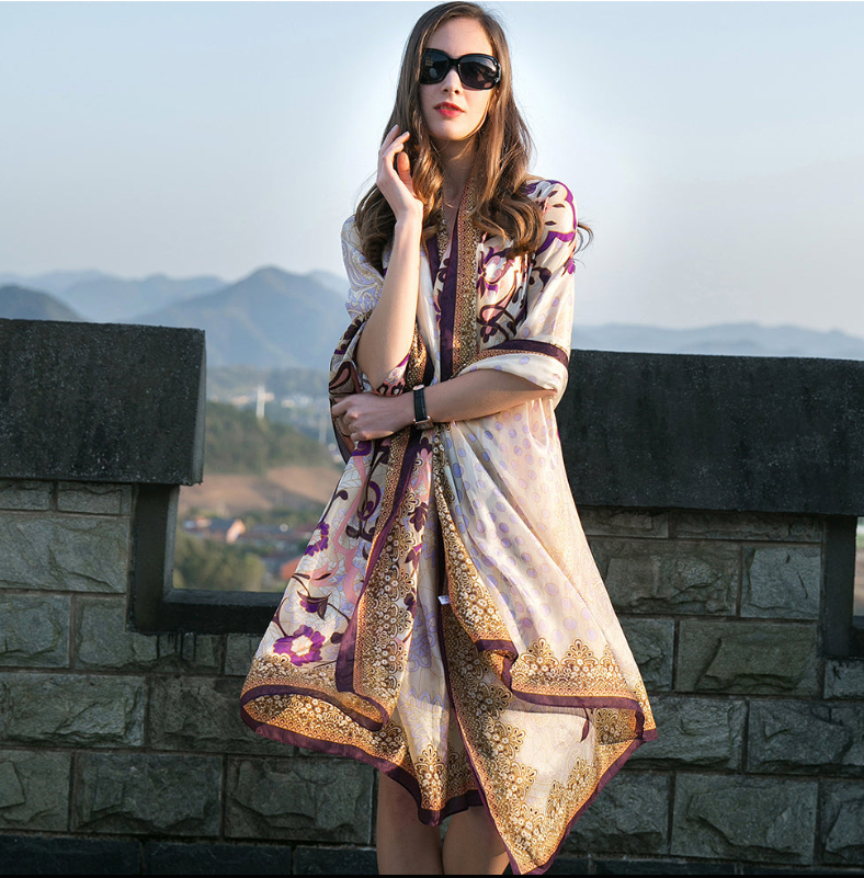 Anyyou 100% Mulberry Silk Mixcolor Long Scarf Luxury Brand Women Beach Shawl Wear Swimwear Pashimina Face Shield Foulard