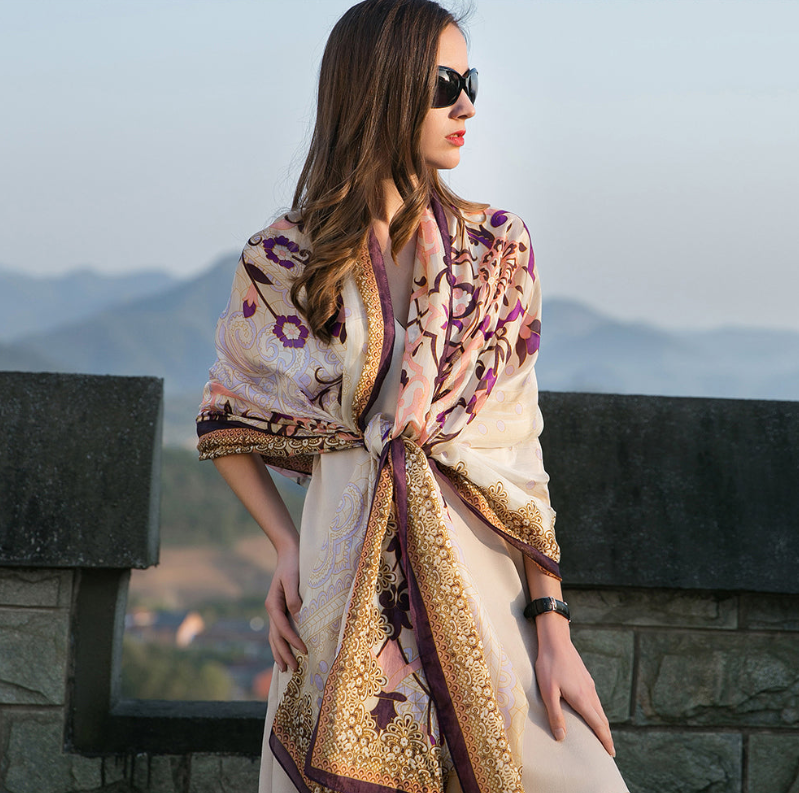 Anyyou 100% Mulberry Silk Mixcolor Long Scarf Luxury Brand Women Beach Shawl Wear Swimwear Pashimina Face Shield Foulard
