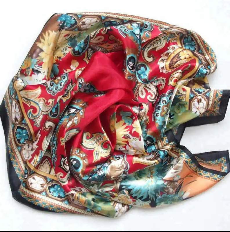Anyyou Fashion Premium Satin Square Scarf – Red Silk-Feel Neckwrap for Women