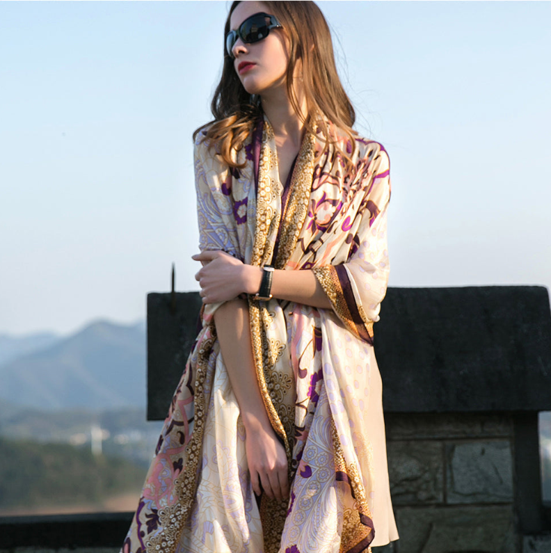 Anyyou 100% Mulberry Silk Mixcolor Long Scarf Luxury Brand Women Beach Shawl Wear Swimwear Pashimina Face Shield Foulard