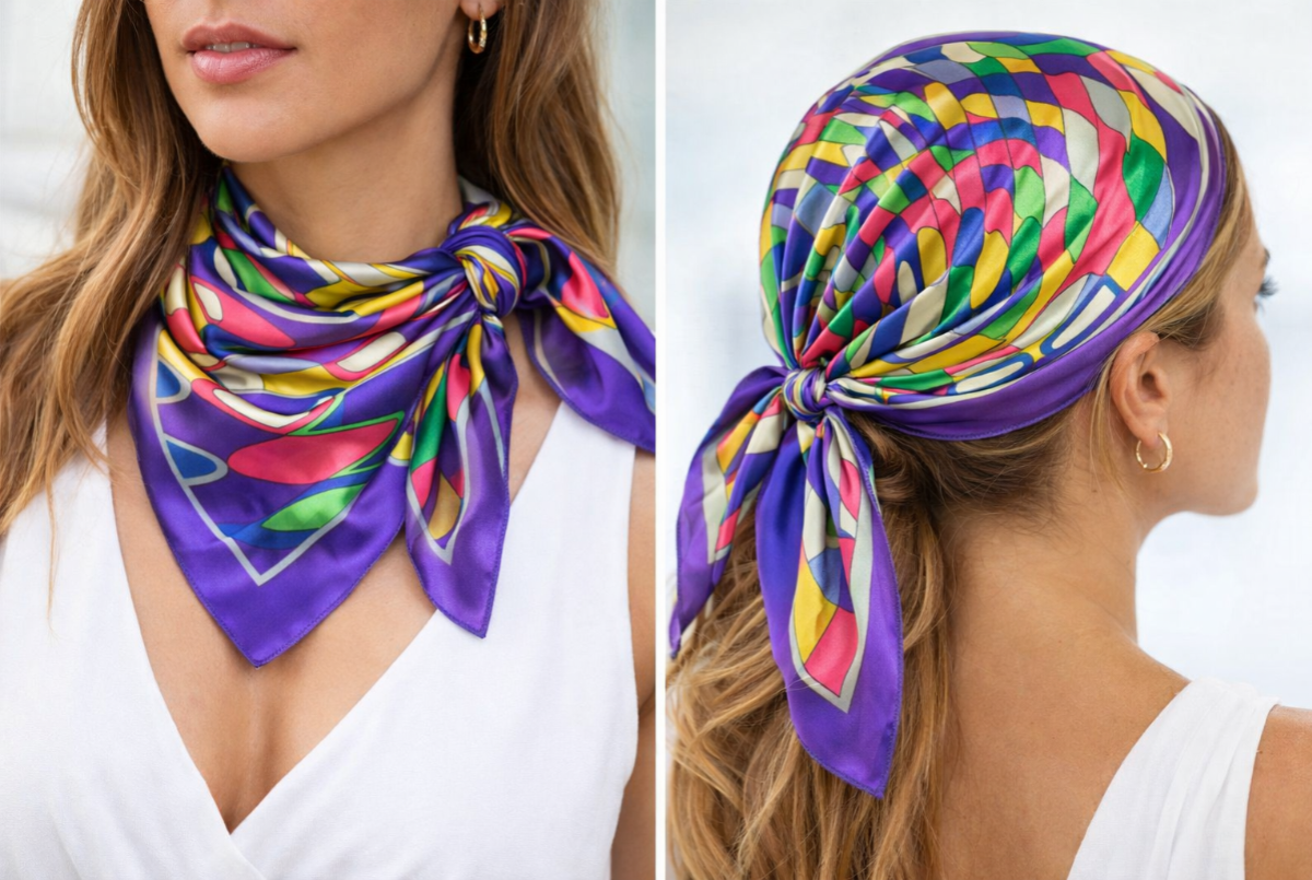 Anyyou Fashion Premium Satin Square Scarf – Purple Silk-Feel Neckwrap for Women