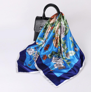 Anyyou Fashion Premium Satin Square Scarf – Peony Blue Silk-Feel Neckwrap for Women