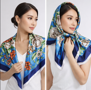 Anyyou Fashion Premium Satin Square Scarf – Peony Blue Silk-Feel Neckwrap for Women