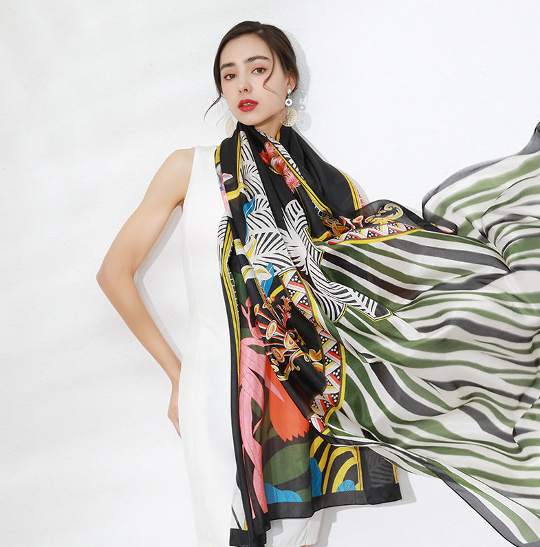 Anyyou 100% Mulberry Silk Ebony Black Long Scarf Luxury Brand Women Beach Shawl Wear Swimwear Pashimina Face Shield Foulard