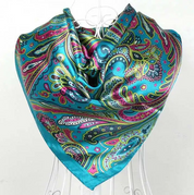 Anyyou Fashion Premium Satin Square Scarf – Blue Silk-Feel Neckwrap for Women