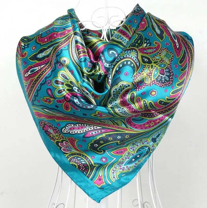Anyyou Fashion Premium Satin Square Scarf – Blue Silk-Feel Neckwrap for Women