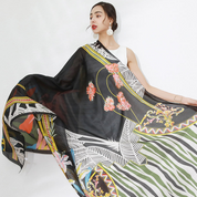 Anyyou 100% Mulberry Silk Ebony Black Long Scarf Luxury Brand Women Beach Shawl Wear Swimwear Pashimina Face Shield Foulard