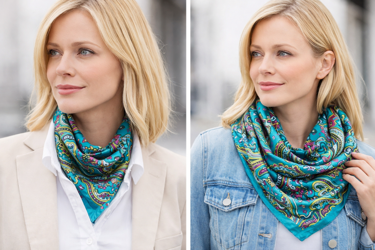Anyyou Fashion Premium Satin Square Scarf – Blue Silk-Feel Neckwrap for Women