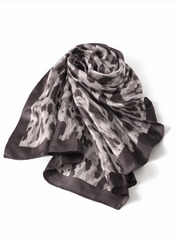 Anyyou Fashion Premium Satin Square Scarf – Grey Leopard Silk-Feel Neckwrap for Women