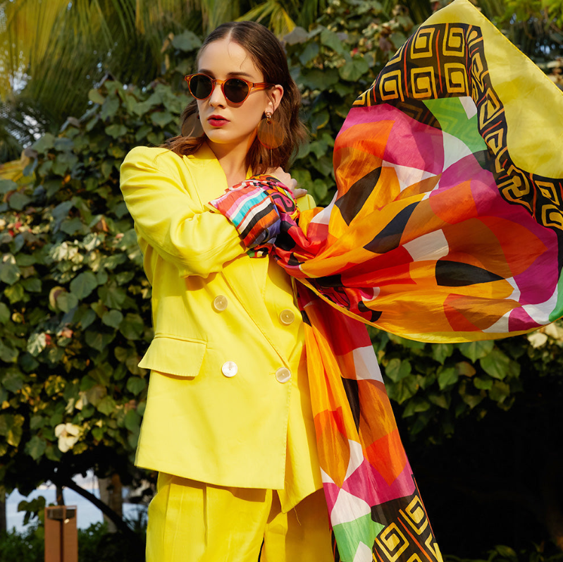 Anyyou 100% Mulberry Silk Butter Yellow Long Scarf Luxury Brand Women Beach Shawl Wear Swimwear Pashimina Face Shield Foulard