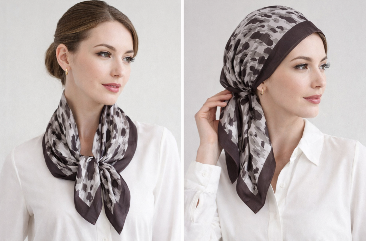 Anyyou Fashion Premium Satin Square Scarf – Grey Leopard Silk-Feel Neckwrap for Women