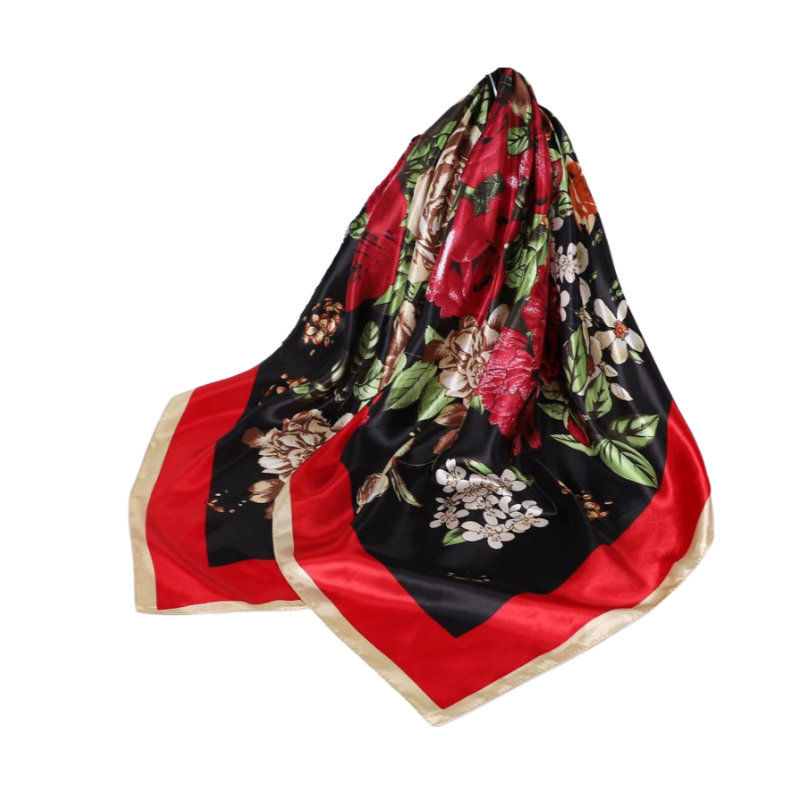 Anyyou Fashion Premium Satin Square Scarf – Peony Red Silk-Feel Neckwrap for Women