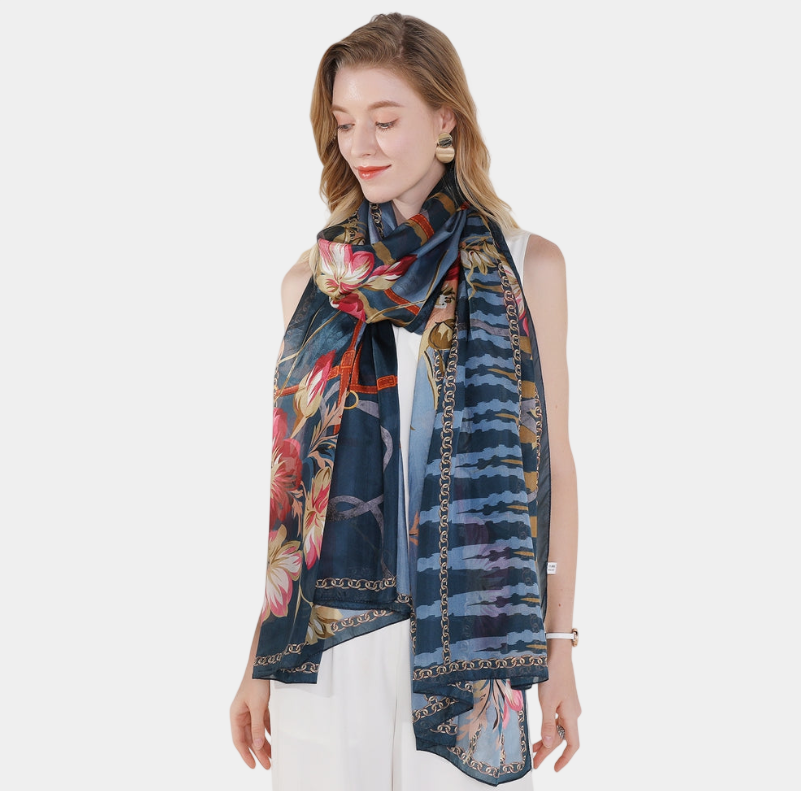 Anyyou 100% Mulberry Silk Spruce Blue Long Scarf Luxury Brand Women Beach Shawl Wear Swimwear Pashimina Face Shield Foulard