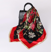 Anyyou Fashion Premium Satin Square Scarf – Peony Red Silk-Feel Neckwrap for Women