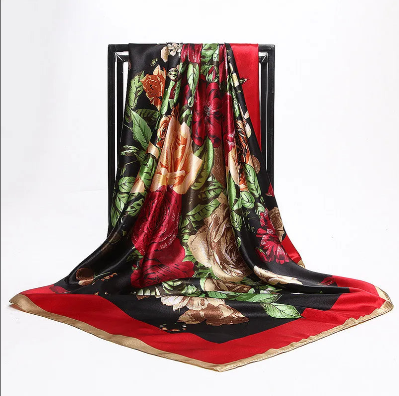 Anyyou Fashion Premium Satin Square Scarf – Peony Red Silk-Feel Neckwrap for Women