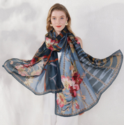 Anyyou 100% Mulberry Silk Spruce Blue Long Scarf Luxury Brand Women Beach Shawl Wear Swimwear Pashimina Face Shield Foulard