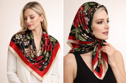 Anyyou Fashion Premium Satin Square Scarf – Peony Red Silk-Feel Neckwrap for Women