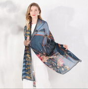 Anyyou 100% Mulberry Silk Spruce Blue Long Scarf Luxury Brand Women Beach Shawl Wear Swimwear Pashimina Face Shield Foulard