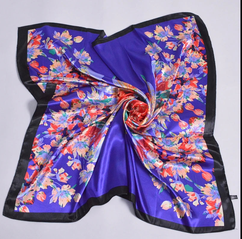 Anyyou Fashion Premium Satin Square Scarf – Purple Blue Silk-Feel Neckwrap for Women