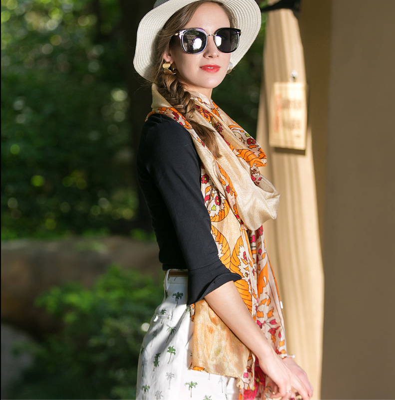 Anyyou 100% Mulberry Silk Gray Long Scarf Luxury Brand Women Beach Shawl Wear Swimwear Pashimina Face Shield Foulard