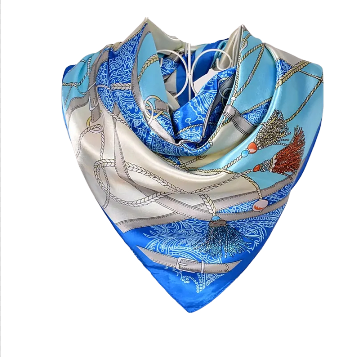 Anyyou Fashion Premium Satin Square Scarf – Sky Blue Silk-Feel Neckwrap for Women